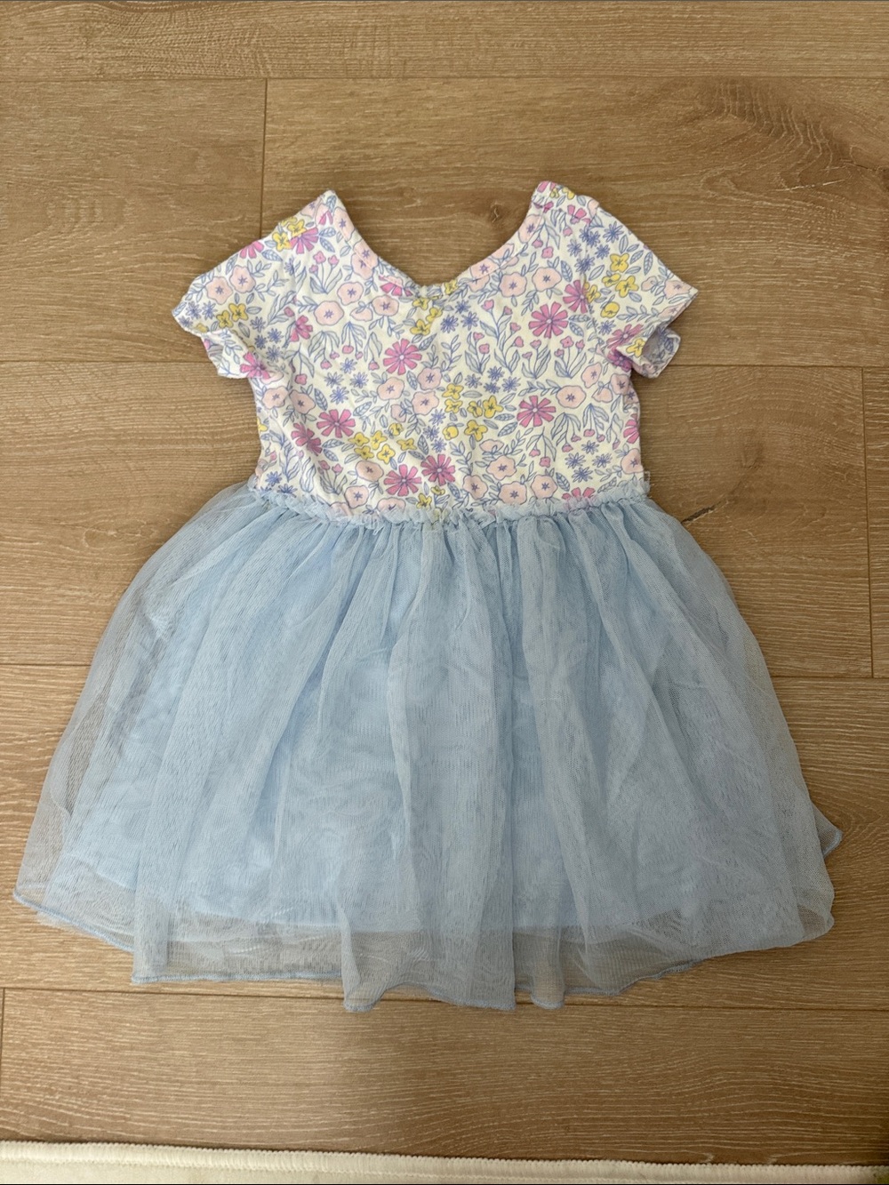 Cat & Jack White Floral Top with Light Blue Tulle Skirt Girls Dress